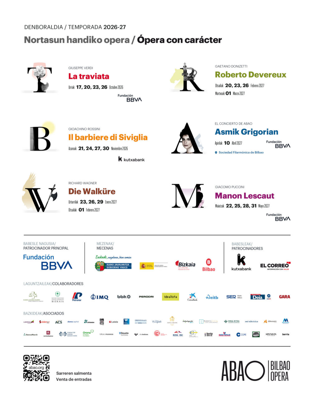 Cartel de la temporada 2026-27 de ABAO en Bilbao con obras y fechas