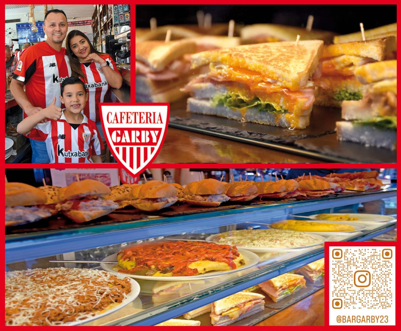 Familia disfrutando en la cafetería Garby con pintxos y bocatas