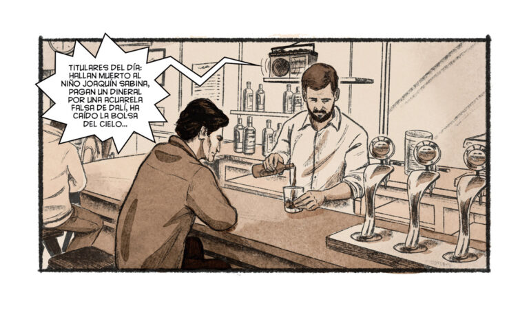 Viñeta del cómic sobre Joaquín Sabina en un bar