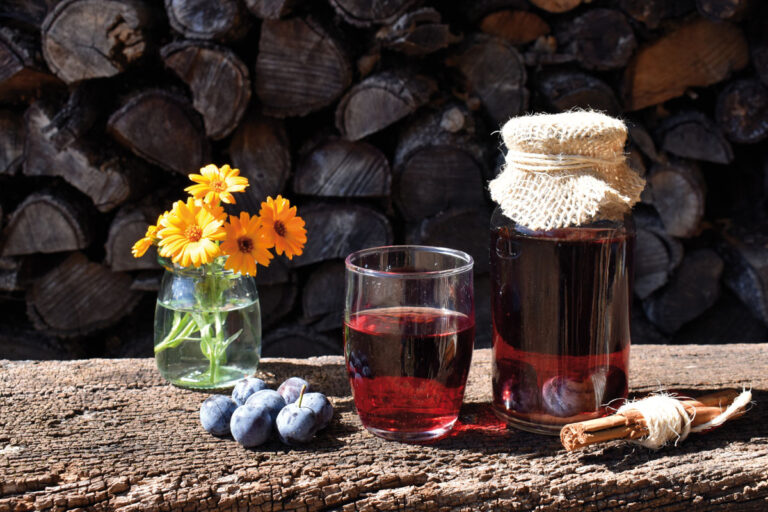 Licor de ciruelas silvestres en un entorno natural