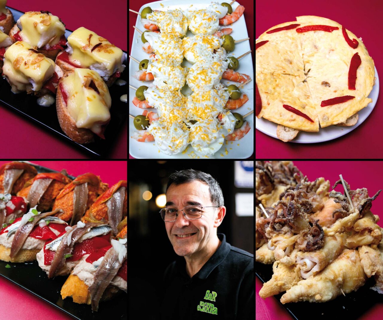 Platos variados del Bar Joserra y su personal sonriente