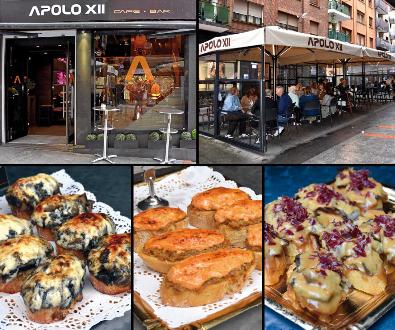 Exterior de la Cafetería Apolo XII en Basauri con clientes disfrutando