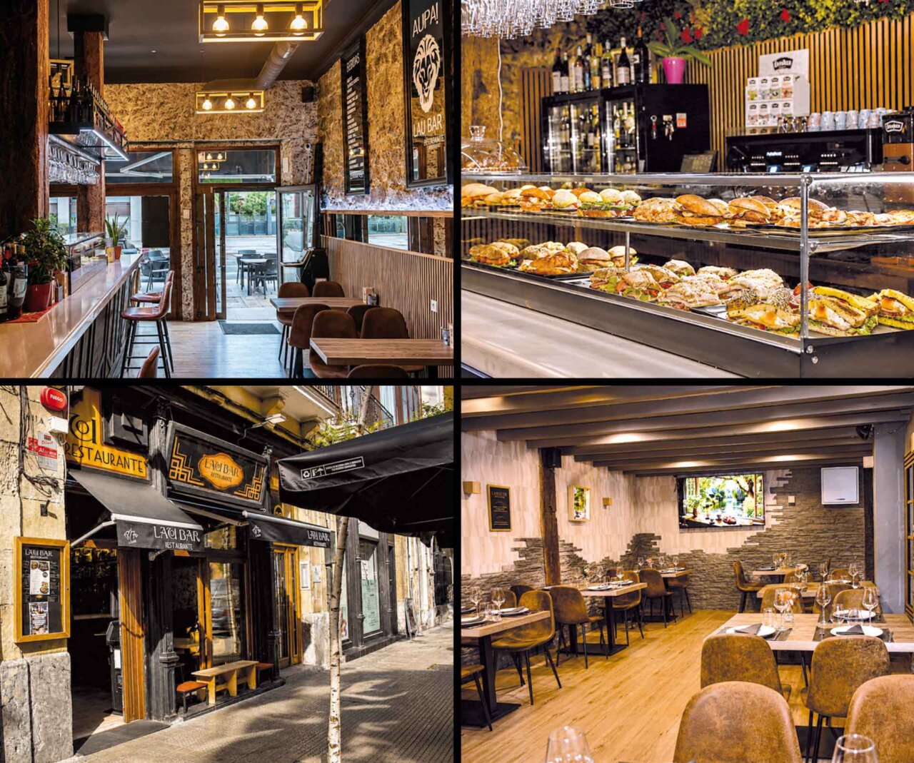 Interior y exterior del Lau Bar con comida y ambiente acogedor