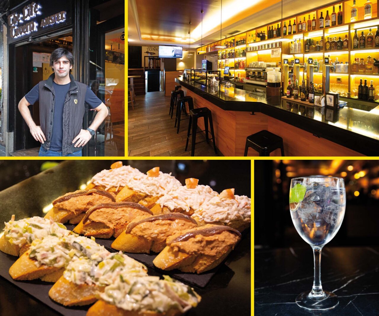 Interior de Life Tavern en Bilbao con barra y pintxos