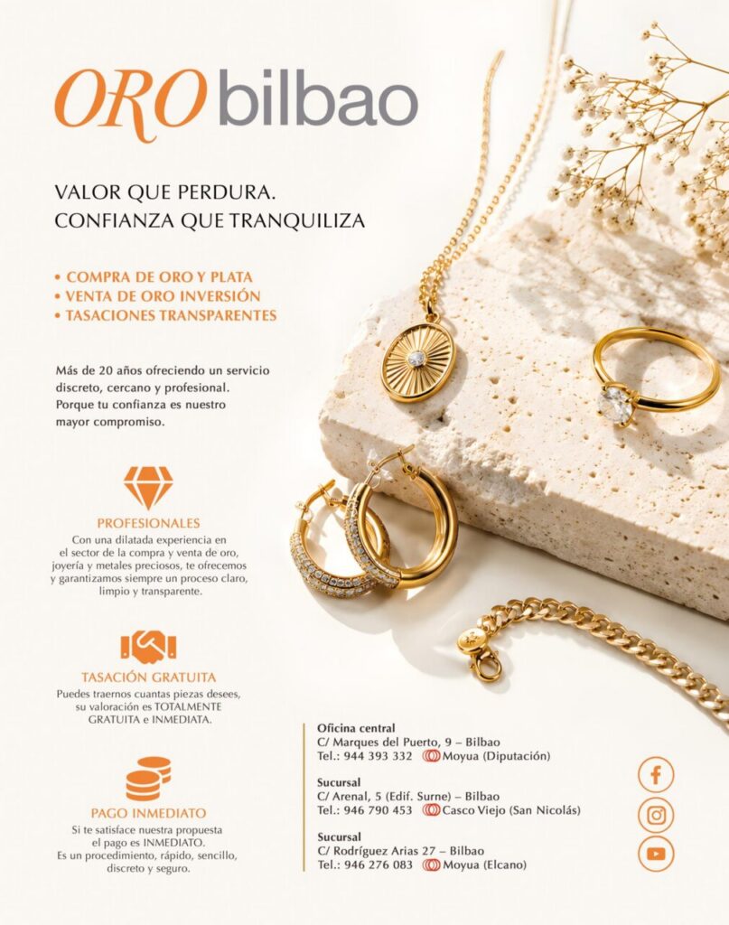 Anuncio de Oro Bilbao con joyas de oro y plata