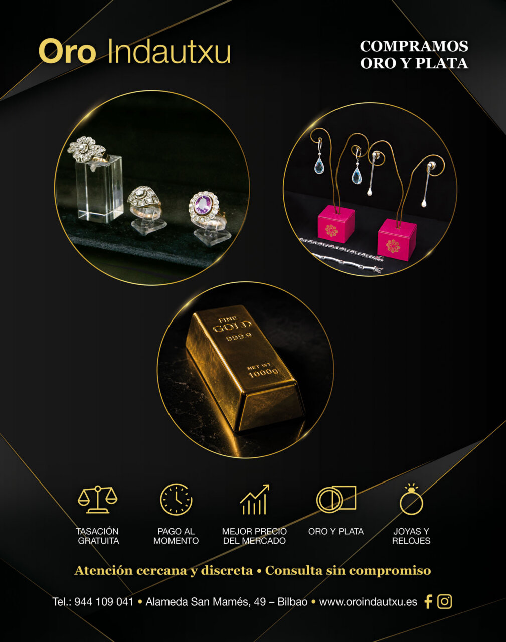 Anuncios de joyería con oro y plata en Oro Indautxu