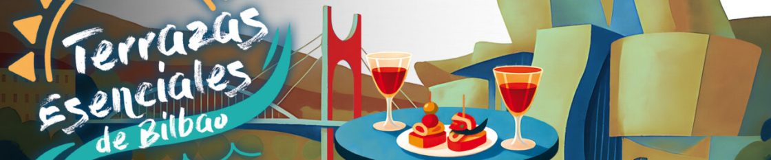 Ilustración de terrazas en Bilbao con comida y bebida